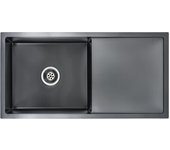 Fregadero de cocina hecho a mano con colador de acero inoxidable negro 02_0002371
