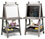 Pizarra blanca magnética 3 en 1 para niños, caballete de doble cara con caja de almacenamiento, pizarra para pintar, pizarra para niños, tinta de gris