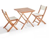 Mesa cuadrada 70 x 70 cm y 2 sillas plegables de textileno eucalipto