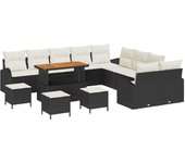 Vidaxl conjunto de sofá de jardín de 14 piezas con cojines negros de rattan, vidaxl sofá de jardín para dos personas con cojines negros de rattan, vid