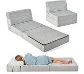 Sofá cama plegable 3 en 1, sofá de suelo con funda extraíble y lavable, colchón plegable de espuma de densidad de 15 cm, sofá cama convertible (gris)