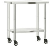 Mesa de trabajo de cocina profesional con ruedas 825 x 55 x 85 cm acero inoxidable 02_0045417