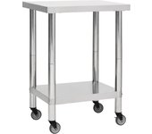 Mesa de trabajo de cocina profesional con ruedas 60x45x85 cm acero inoxidable 02_0045415