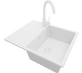 Primagran fregadero granito todo blanco 62x50cm, fregadero cocina 1 seno + grifo 32x20cm + sifón, fregadero sobre encimera al mueble 45cm - ibiza