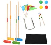 Juego de croquet al aire libre para 4 jugadores, juego de croquet de madera, juegos de precisión para niños y adultos, juego completo con bolsa