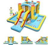 Trampolín inflable para niños con tobogán, trampolín, canasta de baloncesto, juegos hinchable interior y exterior, soplador no incluido, 3-10 años