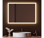 Emke espejo de baño led 80x60cm con luz blanca cálida, ip44 impermeable, interruptor de pared (no incluido)