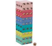 Relaxdays juego torre de madera, 51 bloques para apilar con dado, diseño de colores y animales, 26x7,5x7,5cm, multicolor