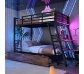 Literas 2 x 90 x 200 cm con 2 cajones y escritorio - metal + mdf - leds - negro (sin colchón)