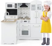 Cocina infantil de madera, juguete de cocina con nevera, fregadero, microondas, cocina, lavavajillas, teléfono, estufa, cacerola, para niños de 3 años