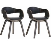 Juego de 2 sillas de comedor de oficina de diseño retro en pvc negro, estructura de madera gris 10_0001716