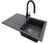 Primagran fregadero granito grafito 78x50cm, fregadero cocina 1 seno + grifo 40x22cm + sifón, fregadero sobre encimera al mueble 45cm - milano