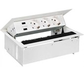 Kit dentro de la mesa personalizable con tapa y cepillo cargador 2xusb y 3 schukos blanco simon 44423000-130