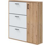 Zapatero recibidor mueble auxiliar estrecho 4 puertas para entrada roble nodi y blanco artik 80x178x25 cm