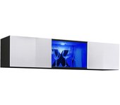 Mueble tv con led | mueble de televisión | colgante | mueble de salón | 1 puerta | 160x29x30cm | modelo krista h-160cc | negro y blanco brillo