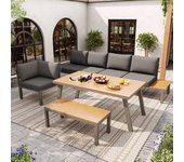 Conjunto de salón de jardín para 6-7 personas – mobiliario de exterior moderno en hierro galvanizado, mesa y cubitera