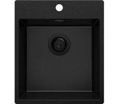 Primagran fregadero cocina todo negro 43x50cm, fregadero granito 1 seno + sifón, fregadero sobre encimera al mueble 45cm - riga