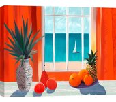 Cuadro de paisaje italiano moderno - impresión en lienzo - hernan navarro - ventana al mar - 100x70 cm