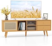Soporte para tv de bambú resistente, para tv de hasta 65 pulgadas, con amplio espacio de almacenamiento, estilo moderno para sala de estar y dormitori