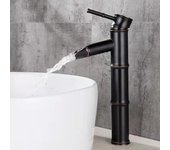 Grifo de baño, mezclador de lavabo de latón, grifo monomando en latón negro antiguo y bambú, modelo alto