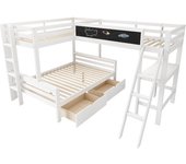 Cama superpuesta niño madera blanca 140x200 + 2 camas 90x200 cm con escritorio y cajones