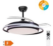 Ventilador de techo con luz de aspas retráctiles ø107cm negro motor dc