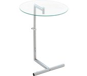 Mesa auxiliar final de sofá regulable en altura con tapa de cristal y soporte de metal 10_0005519