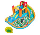 Piscina inflable multifunción | toboganes + piscinas + baloncesto | con soplador y pistolas agua | uso seco/húmedo