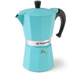 Cafetera aluminio turquesa orbegozo kfv 945 9 tazas, utilización gas, electrico y vitroceramica