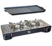 Plancha gas 2en1 - cocina 2 fuegos inox 4400w + placa grill termopar interior/ exterior alpen camping