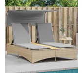 Maison exclusive - tumbona doble con capota y cojines ratán sintético beige mix