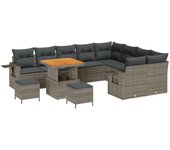 Conjunto de sofá de jardín vidaxl de 12 piezas con cojines, gris, poliratán, acacia, conjunto de comedor de jardín vidaxl de 3 piezas con cojines, gri