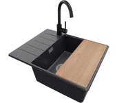 Primagran fregadero granito grafito 62x50cm, fregadero cocina 1 seno + sifón + accesorios, fregadero sobre encimera al mueble 50cm - copenhague