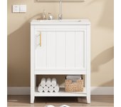 Mueble de baño de 60 cm con lavabo de cerámica, gran espacio de almacenaje, blanco, mobiliario de baño, lavabo de baño