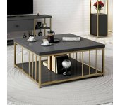 Mesa de café ankaa, mesa de centro baja, revistero para sofá, estante de la sala de estar, 90x90h40 cm, antracita y oro