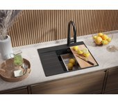 Primagran fregadero cocina grafito 62x50cm, fregadero granito 1 seno + sifón + accesorios, fregadero sobre encimera al mueble 45cm - sydney