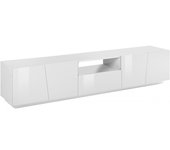 Mueble tv azzurras, aparador bajo de salón, base para soporte para televisión, 100% made in italy, 220x43h46 cm, blanco brillo