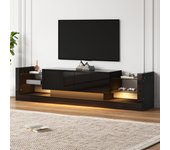 Mueble de tv de alto brillo con iluminación led, 181 cm – para televisores de hasta 80 pulgadas, frente de cristal, dos cajones abatibles