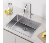 Auralum max fregadero de cocina de un seno 60 × 44 cm - fregadero de acero inoxidable plateado de 1 seno con sifón y rebosadero