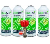 Pack 4 botellas gas refrigerante gasica v2 sustituto r22/r407/r290 y r410a 226gr + llave de servicio