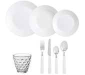 Vajilla vidrio-set 6 vasos vidrio-set 24 quid zelie-acqua-habita 6 personas-48 piezas - blanco