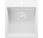 Primagran fregadero cocina todo blanco 43x50cm, fregadero granito 1 seno + sifón, fregadero sobre encimera al mueble 45cm - riga