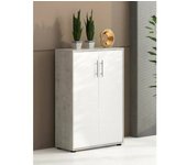 Armario multiusos 2 puertas cambrils, mueble auxiliar, zapatero, librería multifunción con 2 puertas, 79x34h118 cm, cemento y blanco
