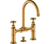 Hansgrohe axor montreux mezclador de lavabo de 2 manijas 220, juego de desagüe, 16510250, color: brushed gold optic