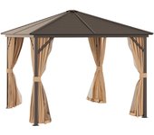 Cenador jardín con 4 cortinas 4 mosquiteras outsunny 3x3x2,6m marrón