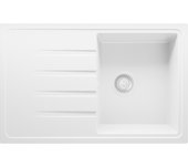Primagran fregadero cocina todo blanco 78x50cm, fregadero granito 1 seno + sifón, fregadero sobre encimera al mueble 45cm - milano