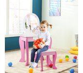 Tocador para niñas con taburete espejo desmontable y cajón blanco y rosa 49,5x35,5x89 cm
