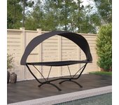 Vidaxl tumbona de jardín con dosel de acero y tela oxford negra