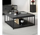 Mesa de café raiden, mesa de centro baja, revistero para sofá, estante de la sala de estar, 90x90h40 cm, antracita y negro