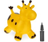 Relaxdays jirafa saltarina hinchable, juguete saltador, hinchador, a partir de 3 años, sin bpa, niños, amarillo/marrón